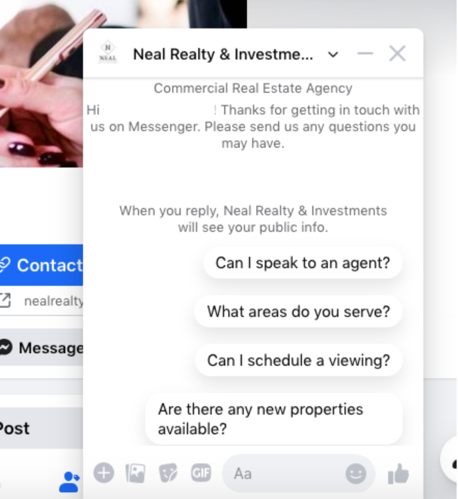Facebook Chatbot Neal Realty & Investments